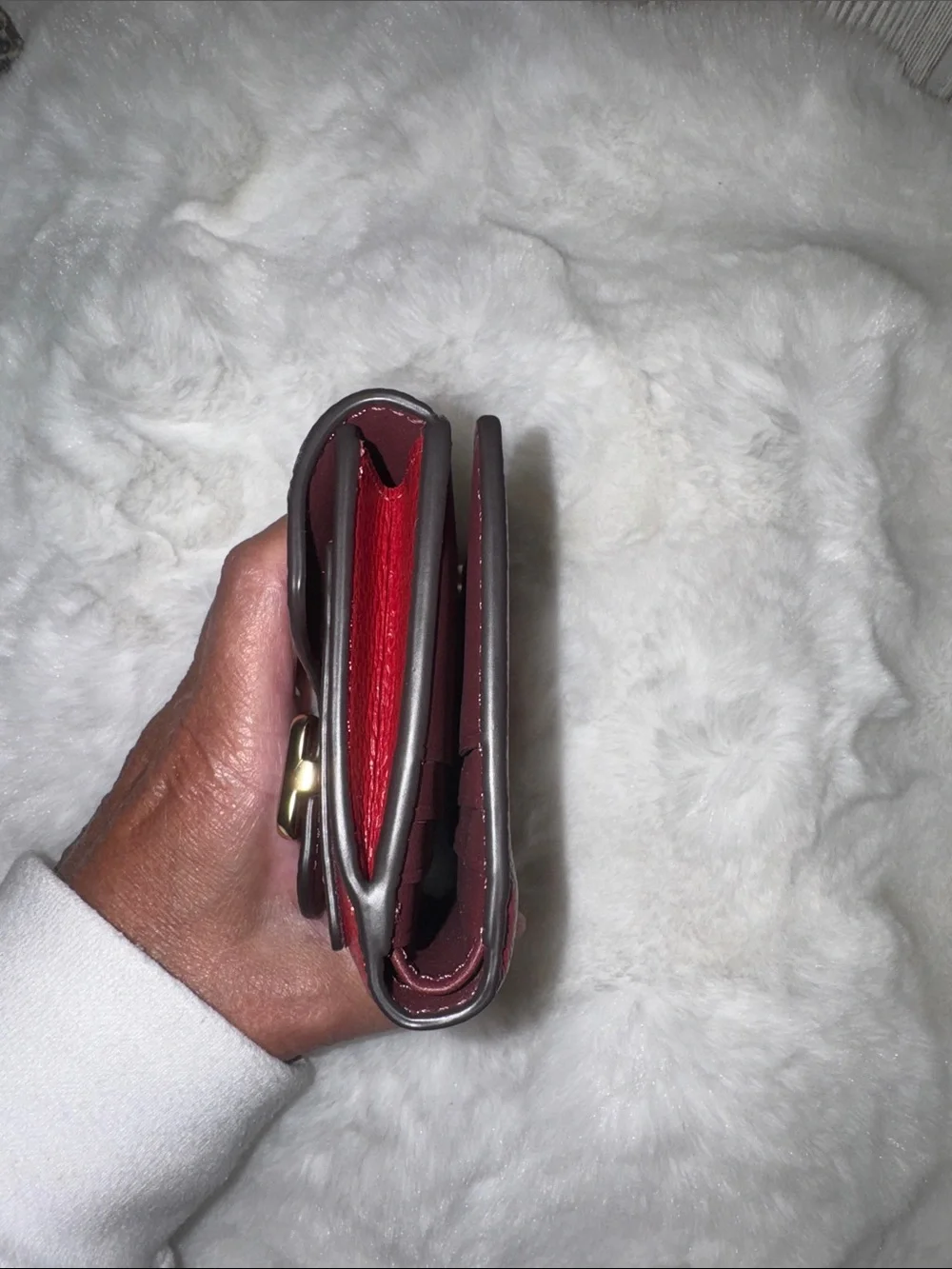 Coach Pepper Pebbled Leather Compact Wallet in Deep Red with Gold Hardware